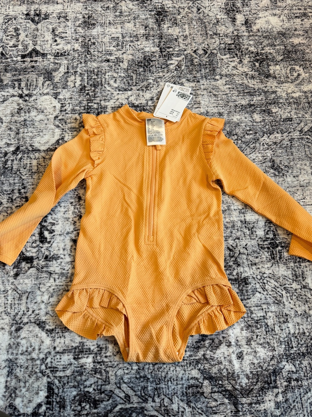 H&M Girls Long Sleeve Ruffle One-Piece Swimsuit - Orange